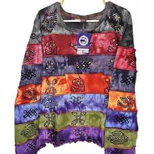 Himalayan Group Handmade Hand Painted Stonewashed Bohemian Long Sleeve Shirt XXL